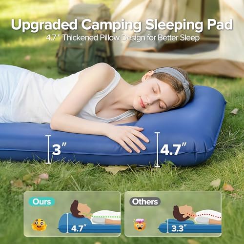 Self-Inflating Sleeping Pad for Camping, 3" Ultra-Thick Outdoor Camping Mat with Pillow & 9.5 R-Value, Insulated All-Season Foam Camping Mattress for Camping Travel Tent Car - Image 4