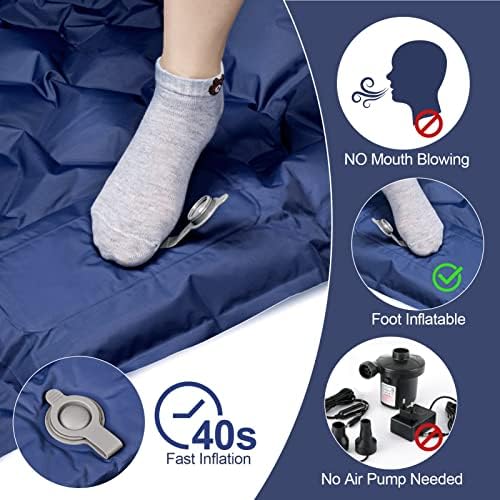 Sleeping Pad, Ultralight 40D Nylon Camping Mat Built-in Pump - Blue - Image 2
