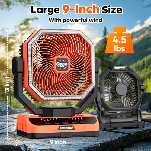 40000mAh Camping Fan with LED Light, 5-Speed Battery Fan Up to 100H Runtime - Image 4