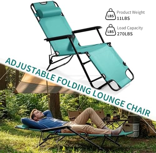 HOMSUPPLIE'S Folding Outdoor Lounge Chair, Mint Green - Image 3