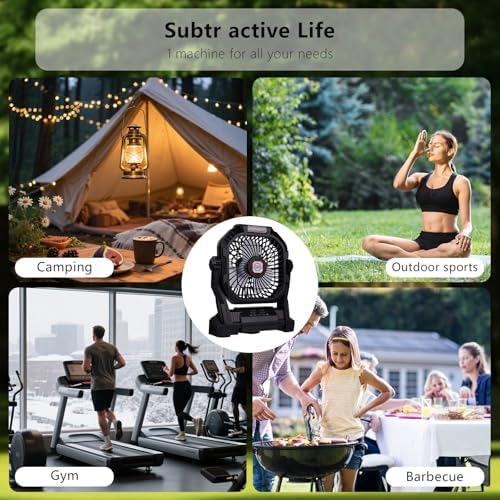 Camping Fan Rechargeable, 20000mAh Battery Powered Portable Fan with LED Lantern,4-Speed, USB C Battery Operated for Camping Travel Bedroom Home Tent Office Beach Desk Fishing Table - Black - Image 6
