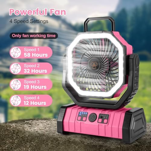 Odoland 30000mAh Camping Fan with LED Lantern, Rechargeable Battery Fan - Image 3