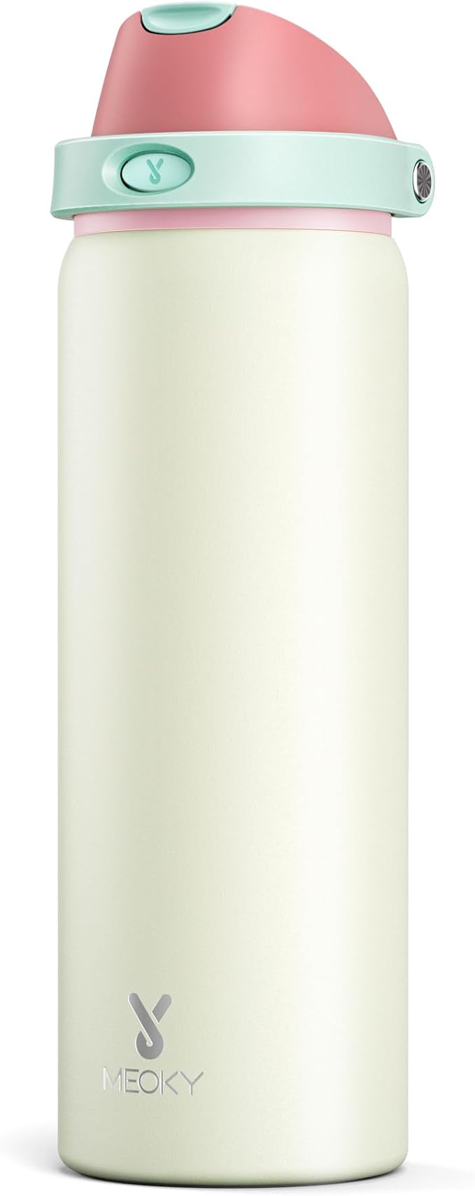 32 oz Insulated Water Bottle with Straw: Meoky Stainless Steel Metal Water Bottle with 2-in-1 Lid - Leak Proof, Cold for 24 Hours, Protective Silicone Base, BPA-Free for Sports Gym, Cream by MEOKY