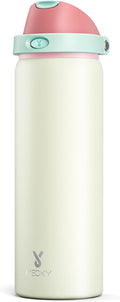 32 oz Insulated Water Bottle with Straw: Meoky Stainless Steel Metal Water Bottle with 2-in-1 Lid - Leak Proof, Cold for 24 Hours, Protective Silicone Base, BPA-Free for Sports Gym, Cream by MEOKY