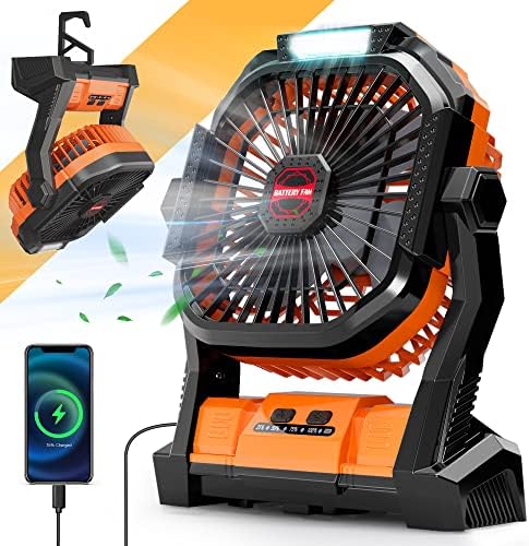 Camping Fan Rechargeable, 20000mAh Battery Powered Portable Fan with LED Lantern,4-Speed, USB C Battery Operated for Camping Travel Bedroom Home Tent Office Beach Desk Fishing Table - Orange by RORJOY