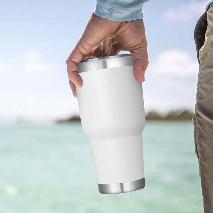 DOMICARE 30oz Tumbler Bulk with Lid and Straw, Double Wall Travel Coffee Mug, Insulated Vacuum Stainless Steel Tumblers, Powder Coated Tumbler Cup (White, 8) - Image 2