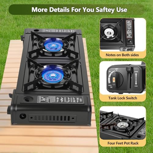 Double Burner Butane Stove, Butane Camping Stove Kit with Baking Pan and Carrying Case, Portable Camping Burner for RV, Apartments, Outdoor - Image 5