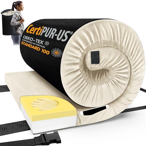 CYMULA Memory Foam Camping Mattress Pad, CertiPUR-US Sleeping Mat, Portable Roll Up Mattress for Adults, Camping Bed Pads for Sleepover, Car Bed with Travel Bag by CYMULA
