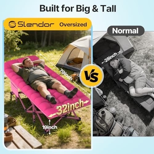 Slendor XXL Camping Cot with Mattress, Pillow & Carry Bag, 32" Extra Wide - Image 2