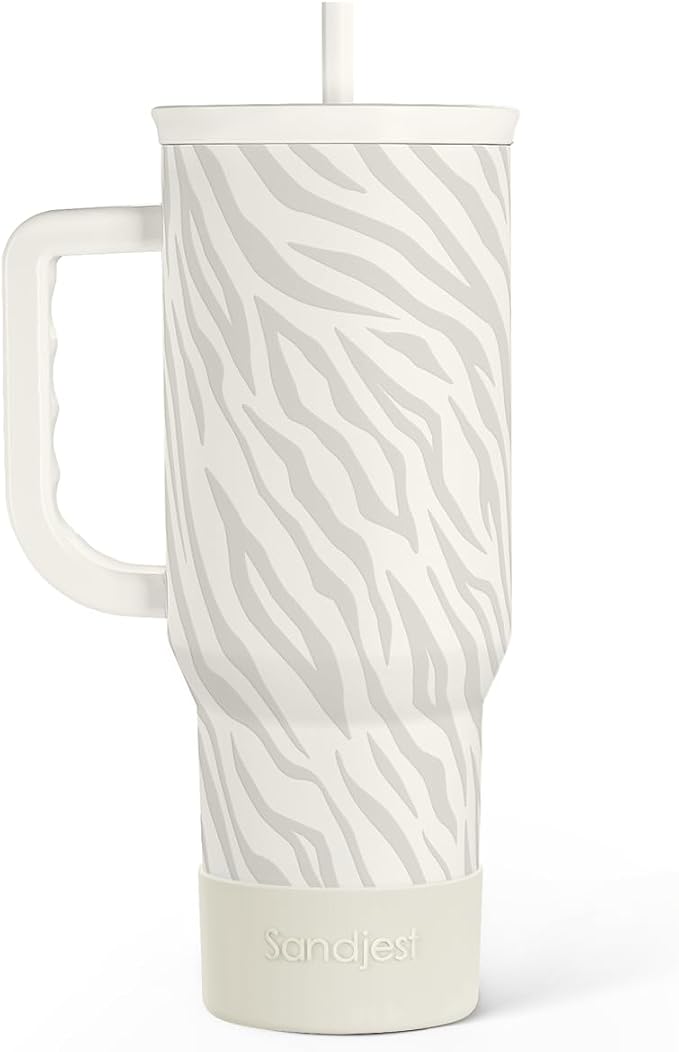 SANDJEST Zebra Skin 40oz Slider Tumbler with Handle and Straw - Insulated Stainless Steel Travel Coffee Mug for Women Girls, Gift for Birthday, Christmas by SANDJEST