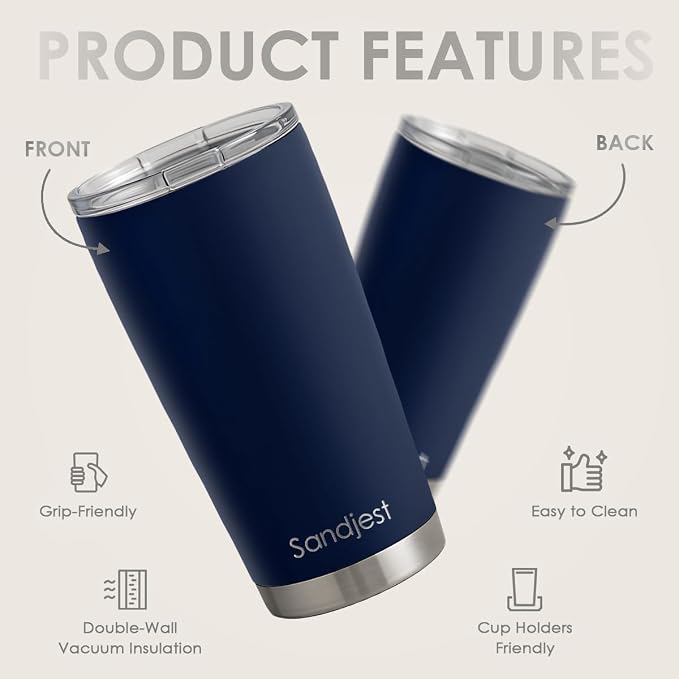 SANDJEST Navy Tumbler 20oz Stainless Steel Double Wall Vacuum Insulated, Travel Coffee Cup, Gifts for Men Women Birthday Christmas - Image 2