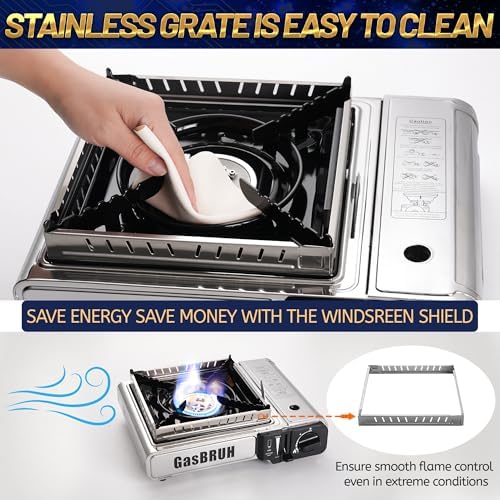 GasBRUH Propane or Butane Camping Stove with Windblocker, Dual Fuel 10,000 BTU Stainess Steel Propane Stove for Camping(TANK not included) - Image 4