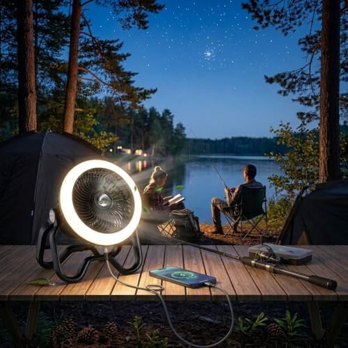 Portable Fan Rechargeable Camping Lantern-40Hrs,20000mAh Cordless Battery Operated Oscillating Fan with Remote,Hanging Hook and Magnetic Base, 3 Speeds for Tents, Outdoor, RV, Outage - Image 2
