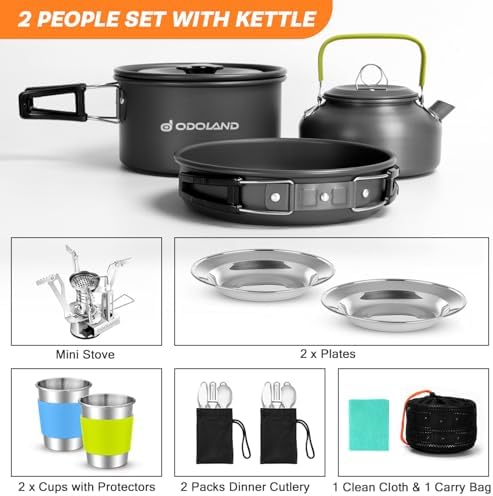 Odoland 16pcs Camping Cookware Mess Kit, with Folding Camping Stove - Image 2