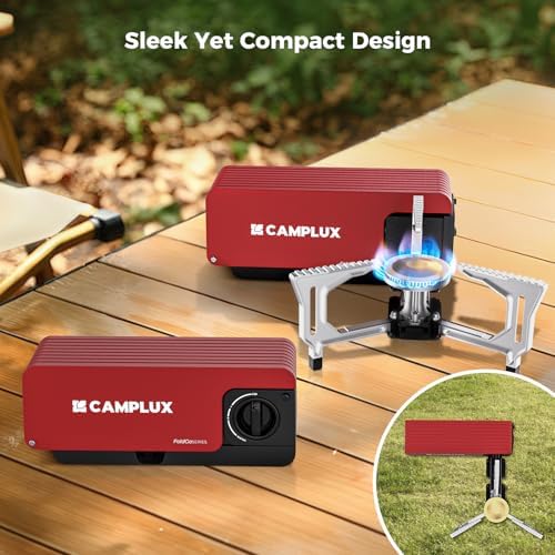 CAMPLUX FoldGo Camping Stove, 7500 BTU Portable Butane Gas Stove, Foldable Cassette Stove with Carry Bag & Adjustable Burner, CSA Certified Collapsible Butane Stove for Outdoor Cooking, Red - Image 2