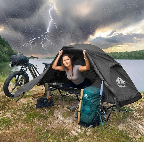 Night Cat Camping Cot Tent - Waterproof 1-Person Off-Ground Combo Cot Bed for Adults Portable Easy Set-up Tent Black 31.5'' Width - Image 6