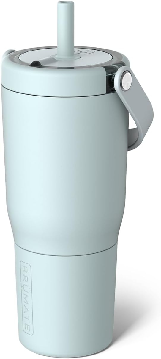 BrüMate Resa 25oz 100% Leakproof Travel Tumbler w/Handle & Straw | Flexible SoftSip Straw | Silicone Sleeve for Durability | Stainless Steel | Cup Holder & Travel Friendly Water Bottle (Blue Agave) by Br%C3%BCMate