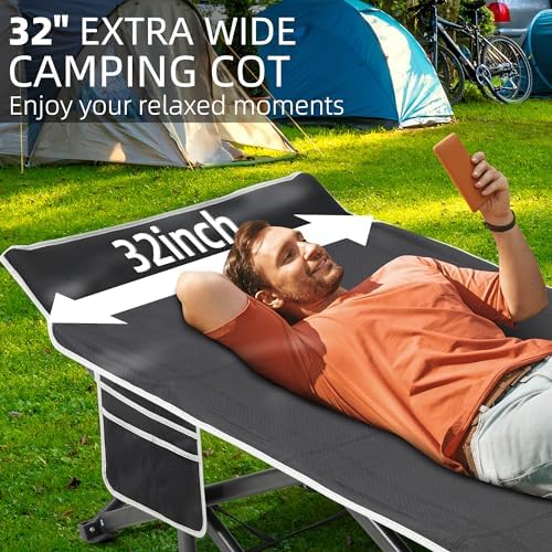 Fragess Portable Camping Cot, 32" Extra Wide Camping Cots for Everyone with Thick Cushion, Heavy Duty Sleeping Cot Holds Up to 600LBS, Cots for Sleeping, Rv, Beach, Patio, Office Naps(Blue) - Image 3