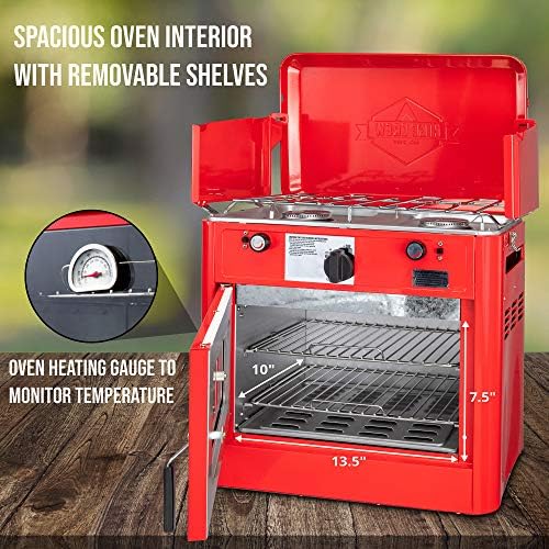Hike Crew Outdoor Gas Camping Oven w/Carry Bag | CSA Approved Portable Propane-Powered 2-Burner Stove & Oven | Auto Ignition, Overheat Safety Shutoff, Built-In Thermometer | Hose & Regulator Included - Image 2