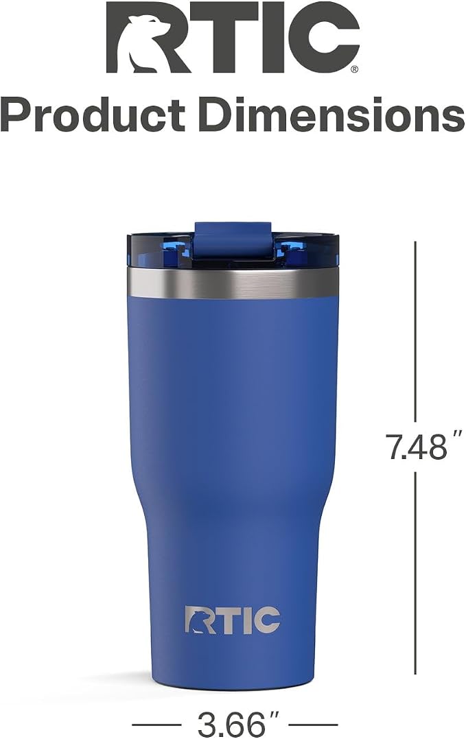 RTIC 20oz Essential Tumbler with Lid, Ceramic Lined, Insulated, Stainless Steel, Metal, Double Wall Vacuum-Insulation, Travel Cup for Iced Coffee, Tea, Hot and Cold Drink, Cobalt - Image 4
