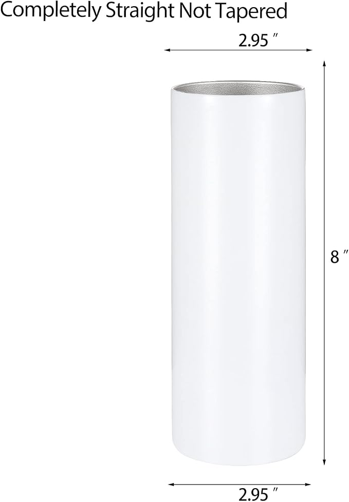 YOUKE OLA 8 Pack Sublimation Tumblers Bulk 20oz White Straight Blank Tumbler for Heat Transfer, Individual Gift Boxed, Stainless Steel Double Wall Insulated Cup with Shrink Wrap Sleeve, Heat Tape - Image 2