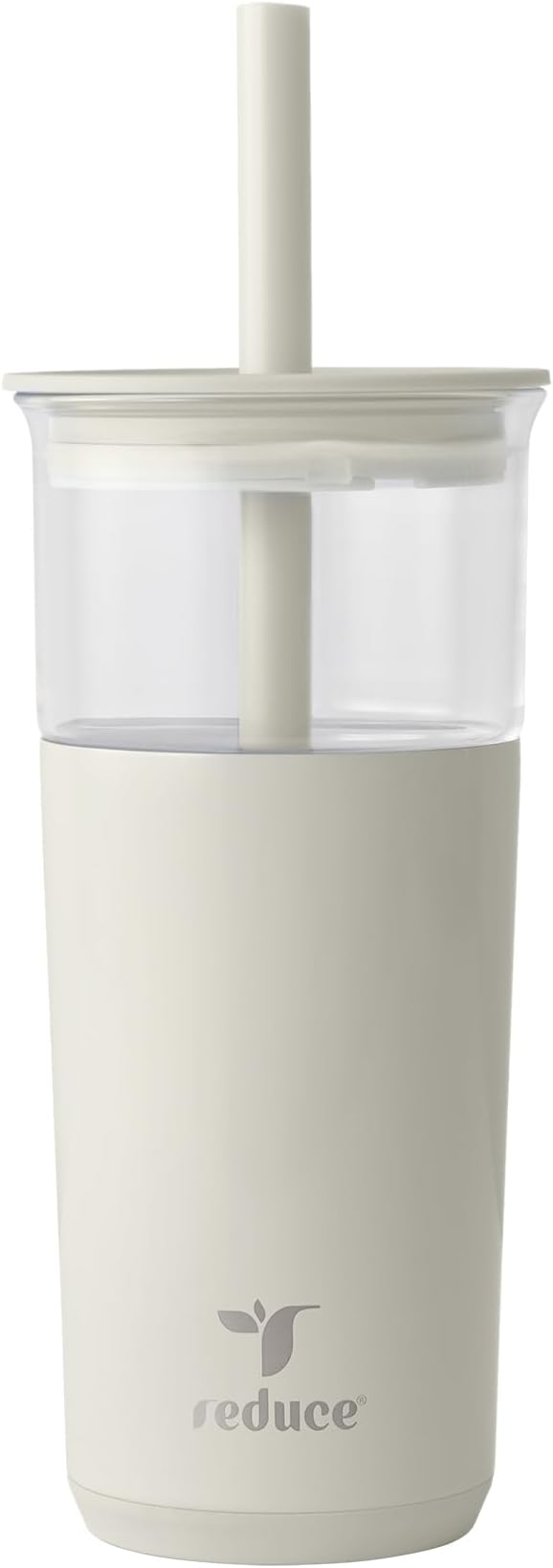 REDUCE Aspen 20 oz Vacuum Insulated Glass Tumbler with Lid & Extra Wide Straw - Keeps Drinks Cold for 12 Hrs - Ideal for Iced Coffee, Smoothies & Boba - Dishwasher Safe, Soft Base - Unbleached by Reduce