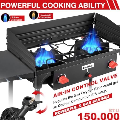 Bestfire 2 Burner Propane Stove, 150,000 BTU High Pressure Camping Burner - Image 2