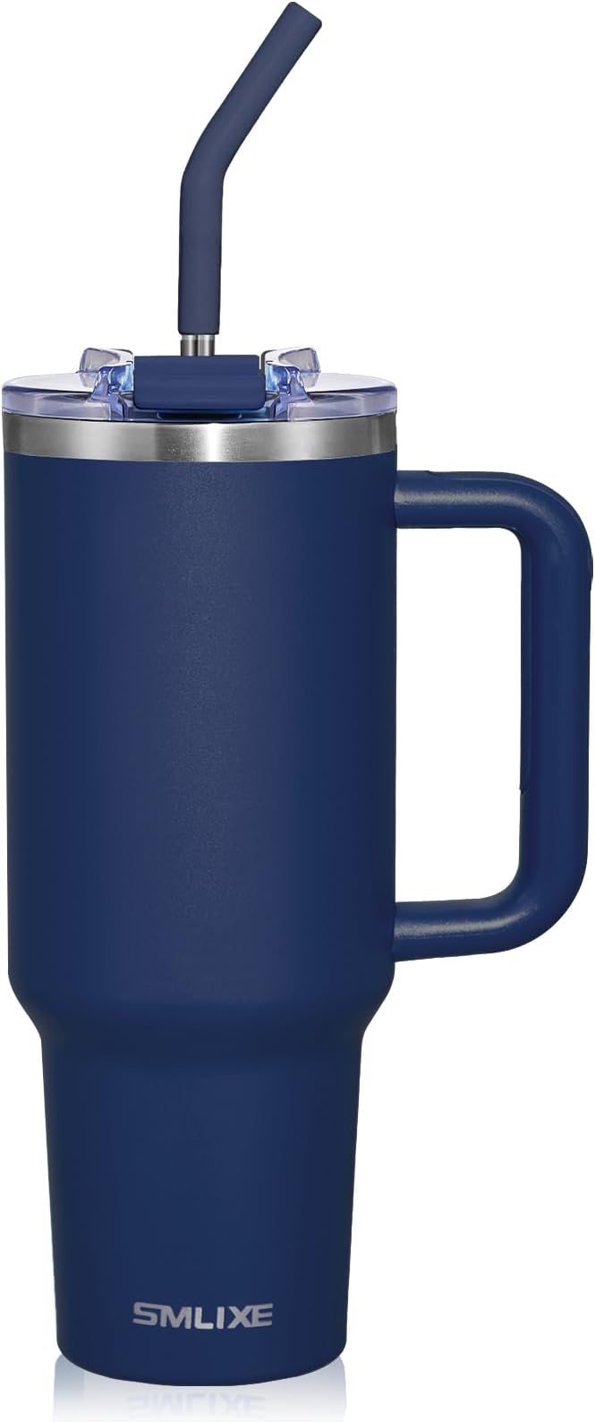 40 oz Tumbler with Handle and Straw Lid,Insulated Reusable Stainless Steel Water Bottle Travel Mug，Cupholder Friendly Double Wall Vacuum Sealed Cup (Navy) by smlixe