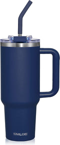 40 oz Tumbler with Handle and Straw Lid,Insulated Reusable Stainless Steel Water Bottle Travel Mug，Cupholder Friendly Double Wall Vacuum Sealed Cup (Navy) by smlixe