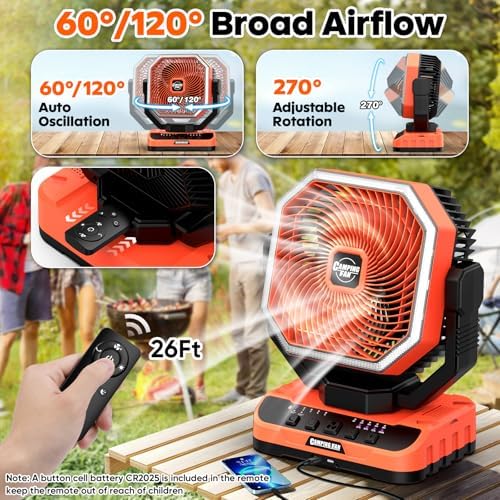 40000mAh Camping Fan with LED Light, 5-Speed Battery Fan Up to 100H Runtime - Image 7