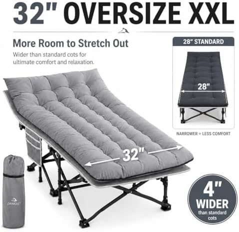 Camping cots, Oversized 32inch Width Portable Foldable Outdoor Bed for Adults Kids, Cot for Traveling Gear Supplier, Office Nap,Support 900 lbs-with Sleeping Pad Mattress - Image 2