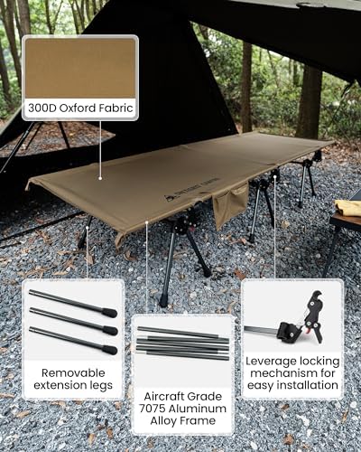 ONETIGRIS SUPRANUBIS Camping Cot, Height Adjustable with Cot Leg Extenders, Strong Support 330lbs, Lightweight Comfortable Folding Bed for Camping, Hiking, Travel, Truck, Beach, Office Nap - Image 2