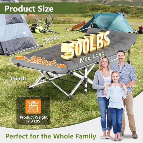 Slendor Folding Camping Cot for Adults, Portable Sleeping Cot 500lbs - Image 2