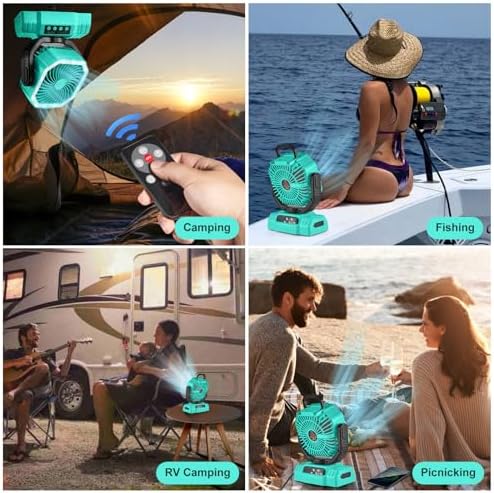 Odoland Portable Camping Fan with Light, 20000mAh Rechargeable Battery Fan - Image 2