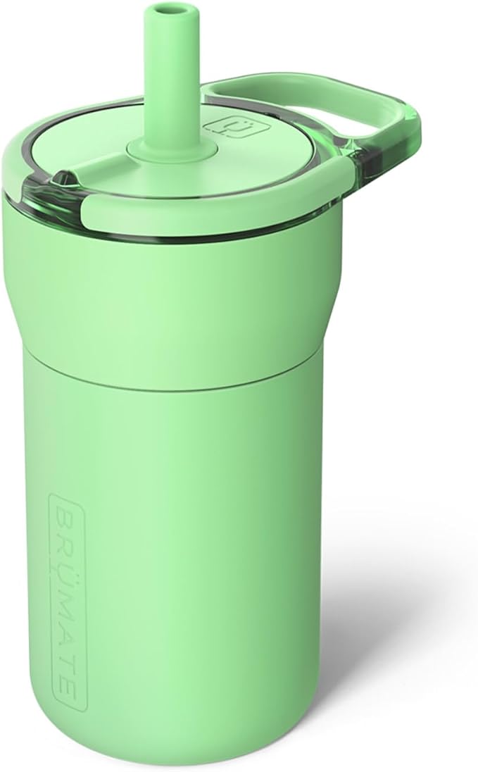 BrüMate Leap 12oz 100% Leakproof Kids Tumbler with Handle and Silicone Soft Straw | Durable Drop Resistant Silicone Sleeve | Made of Insulated Stainless Steel | Cup Holder Friendly | 12oz (Kiwi) by Br%C3%BCMate
