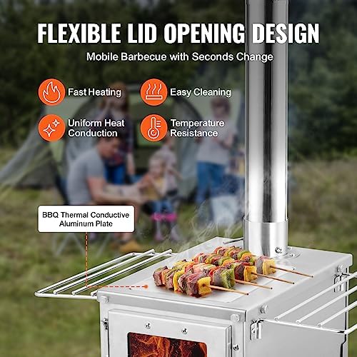 VEVOR Camping Wood Stove Stainless Steel Camping Tent Stove, Portable Wood Burning Stove with Chimney Pipes & Gloves, 640in³Firebox Hot Tent Stove for Outdoor Cooking and Heating with 8 Pipes - Image 7