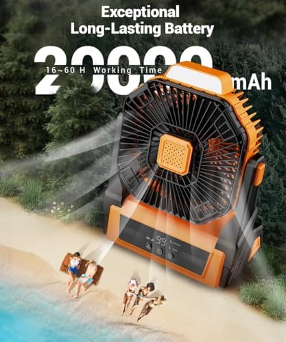 KopBeau 20000mAh Portable Rechargeable Fan, Battery Powered Camping Fan - Image 3