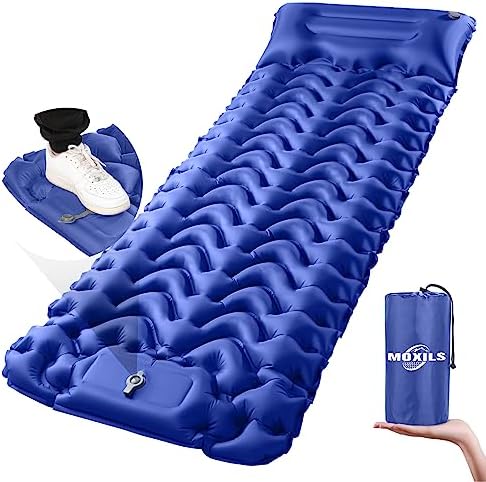 MOXILS Sleeping Pad, Ultralight Inflatable Sleeping Pad for Camping, Built-in Pump, Ultimate for Camping, Hiking, Airpad, Carry Bag, Repair Kit, Compact & Lightweight Air Mattress(Blue) by MOXILS