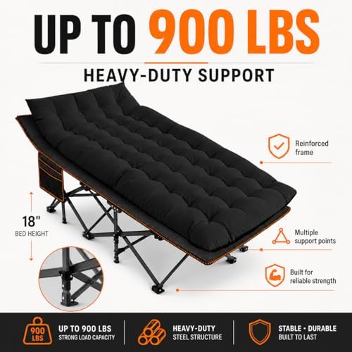 Camping cots, Oversized 32inch Width Portable Foldable Outdoor Bed for Adults Kids, Cot for Traveling Gear Supplier, Office Nap,Support 900 lbs-with Sleeping Pad Mattress - Image 3