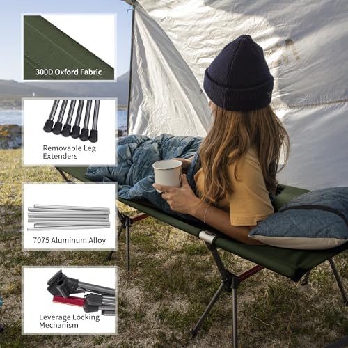 Naturehike ArmyWild Folding Camping Cot, Height Adjustable Ultralight Backpacking Cot, Portable Camping Bed for Camping Hiking Travel Home - Image 2