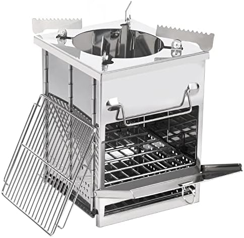 REDCAMP Wood Burning Folding Camp Stove Stainless Steel Grill and Pot Stand, Portable Collapsible Backpacking Stove Survival Rocket Stove for Hiking Outdoor Tent Camping Picnic, Largel with Pot Stand by REDCAMP