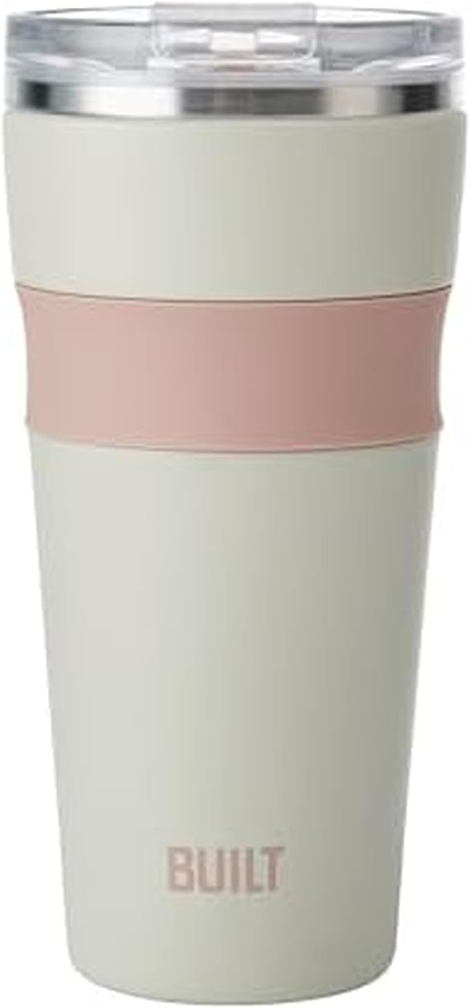 BUILT 24oz Shasta Double Wall Vacuum Insulated Stainless Steel Tumbler with Easy to Clean Flip to Open Lid, Oat by Built