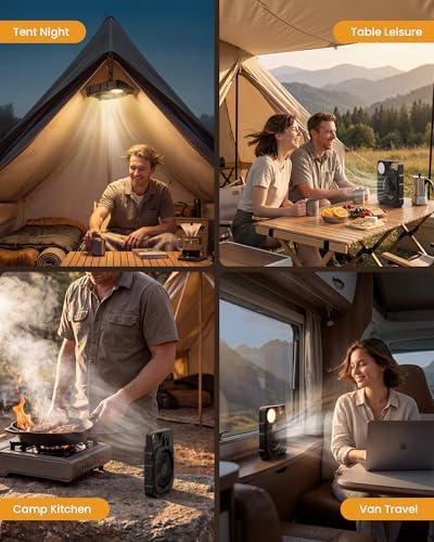 PopoIron 2-in-1 Camping Fan with LED Lantern, USB-C Rechargeable Portable Fan with Sealed 8000mAh Battery Pack, Hanging & Desktop Use, 3-Speed Cooling, 3 Color Temperature Light for RV, Tent, Travel - Image 7