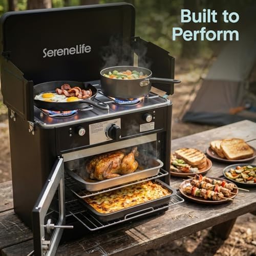 Camping Oven 3 in 1 Stove Oven Combo, Outdoor Camp Oven with 2 Burner Cooking, Piezo Ignition and Temperature Control, Compact RV for Camping and Tailgating - Image 2