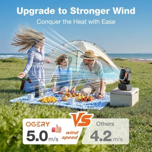 OGERY Portable Fan Rechargeable, 30000mAh Camping Fan for Tent, RV & Outdoor with Up to 322H Runtime, Battery Powered Fan with Remote, LED Lantern, Stepless Speed, Auto Oscillation, Camping Gear - Image 5