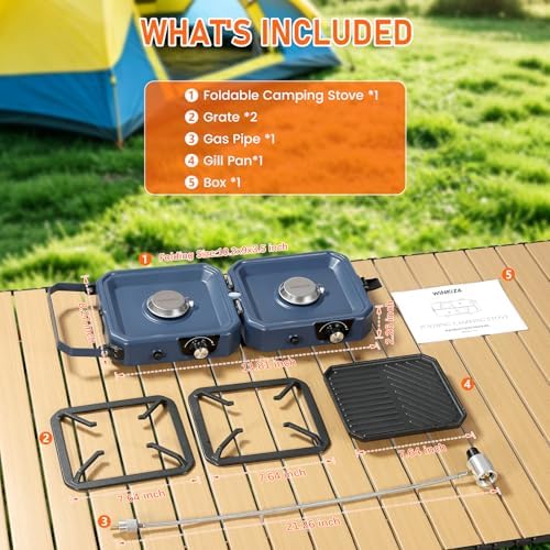 304 Stainless 2 Burner Propane Camping Stove with Griddle,Portable Floding Propane Camp Stoves with 24000BTU,Compatible with Grill Pan,Kettles & Cookware - Image 5