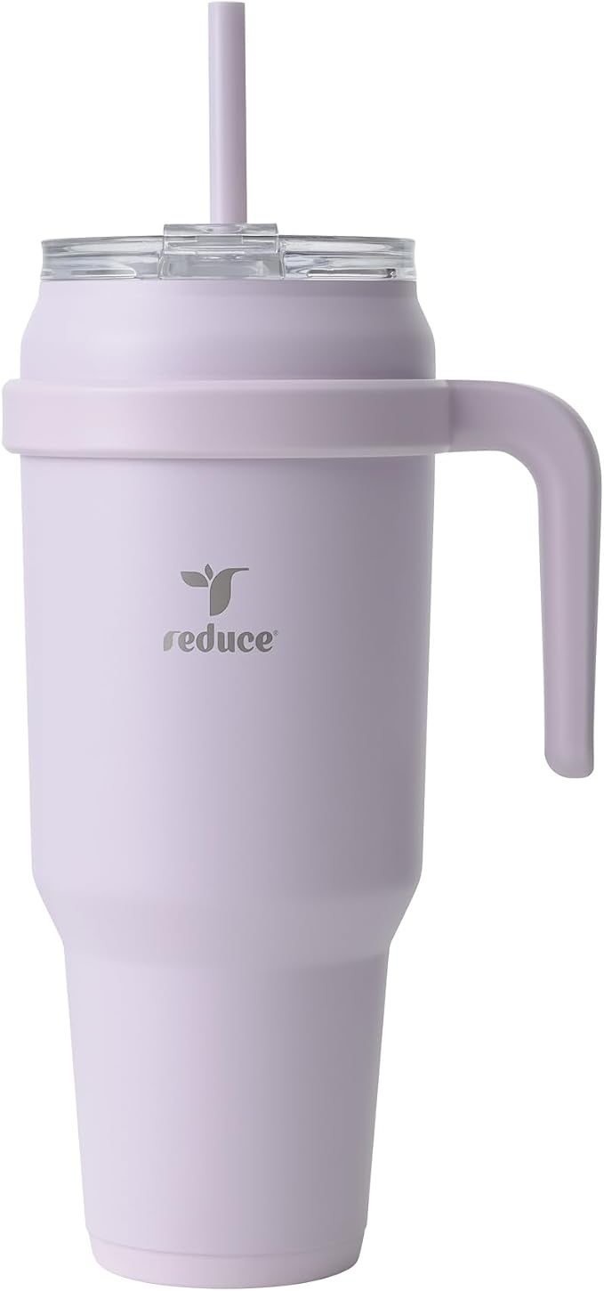 Reduce Reusable 50 oz Cold1 Water Tumbler – Ergonomic Handle – Double-Wall Insulation – Sturdy Desktop/Tabletop Mug with Lid and Straw -BPA-Free –Stainless Steel for Gym, Home, Office– Gentle Lavender by Reduce