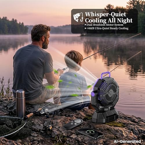 AJVV Camping Fan with Light, Remote and Oscillation, Battery Powered Hanging Tent Fan, Rechargeable Portable for Camp, Outdoor, Emergencies, Fishing, RV Travel, Jobsite - Image 5