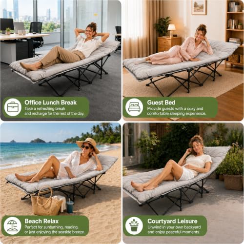 Folding Camping Cot for Adults with Pad, Padded Portable Sleeping Cots, Camp Bed for Outdoor Travel, Beach, Hiking - Image 6