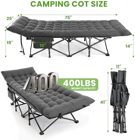Camping Cot, Folding Camp Cot for Adults, Portable Outdoor Cot with Carry Bag & Mattress,Compact Bed for Travel,Guest,Home Office Nap - Image 2